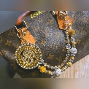Gold Sparkly Dollar Sign Beaded Rhinestone Handbag Charm